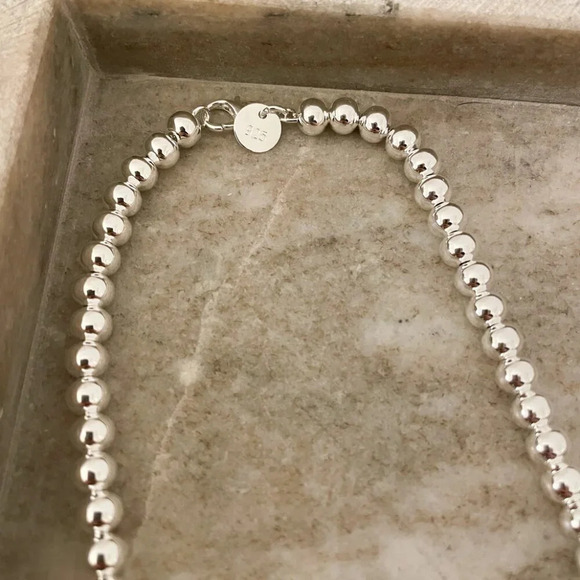 925 Sterling Silver Bead Necklace 6 MM Bead Necklace Ball Statement Necklace - Picture 4 of 5